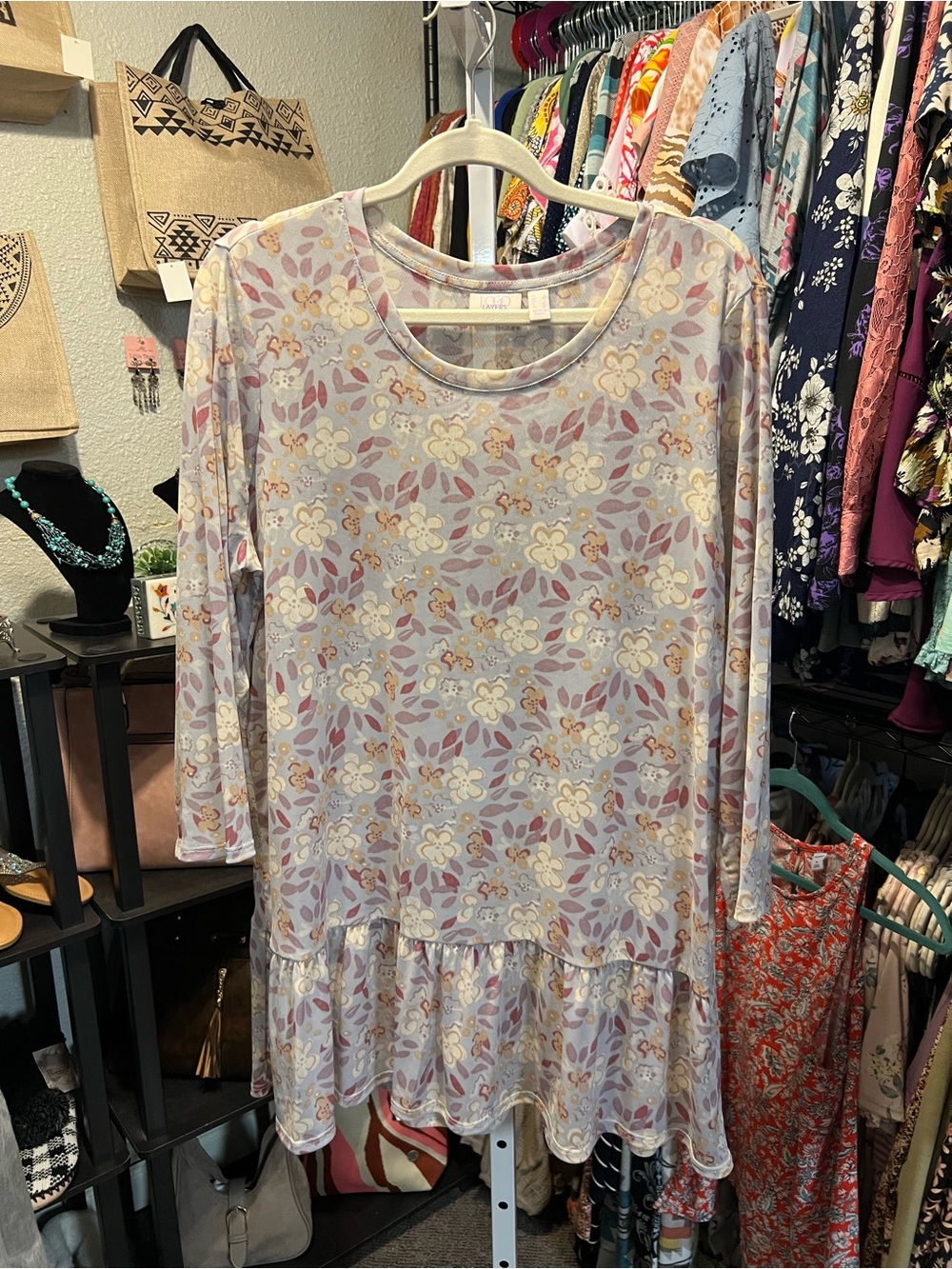 Logo Layer Floral Ruffle-Hem Tunic Top - Soft Lavender